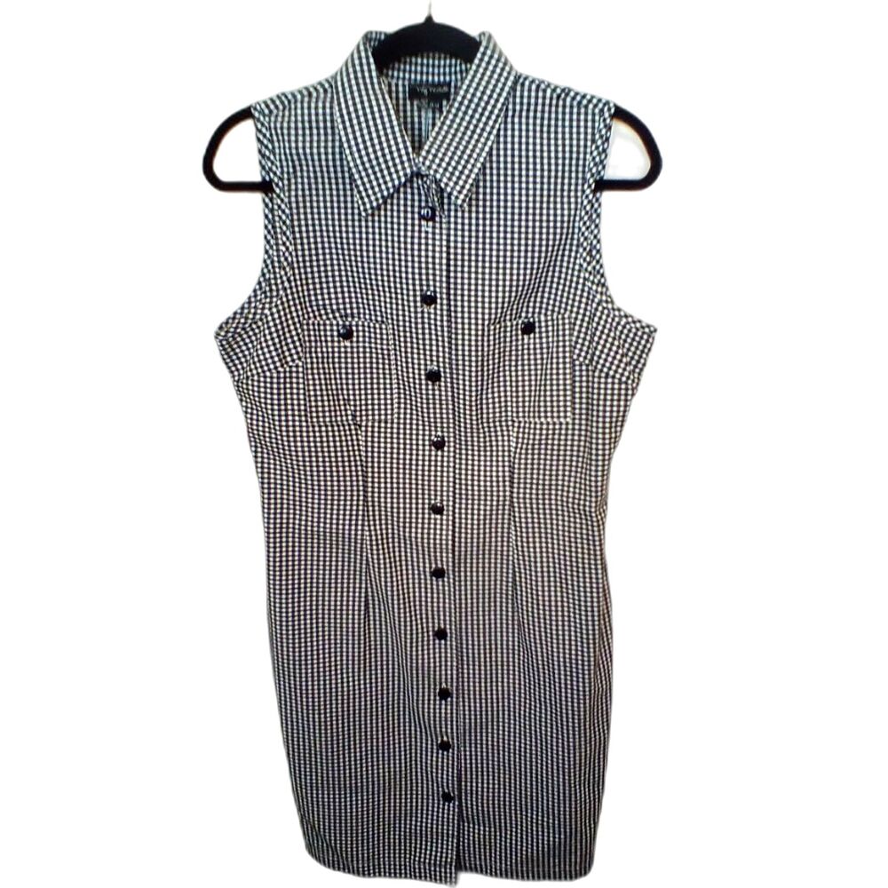 My Michelle Black And White Plaid Dress Sleeveless Buttons Down Pockets Sz 13/14